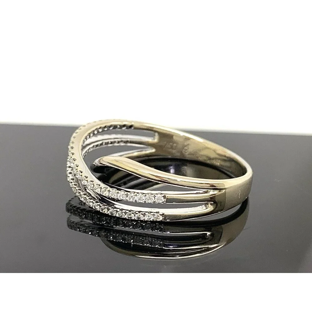 Double Row Diamond Ring 18k White Gold Crossover Style Women's Band Size 9.25